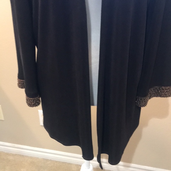 Chicos Travelers Brown Open Front Stretch Knit Cardigan with Beaded Cuffs-Size 2 - Picture 3 of 12